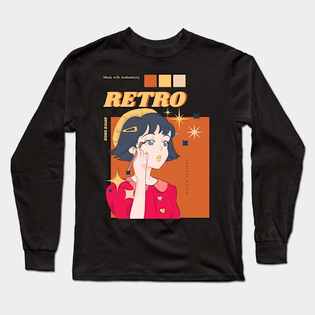 Retro Girl Long Sleeve T-Shirt by Astro's Designs